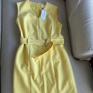 NWT BOSS Dadorina Belted Sheath Dress in Yellow Sz 8